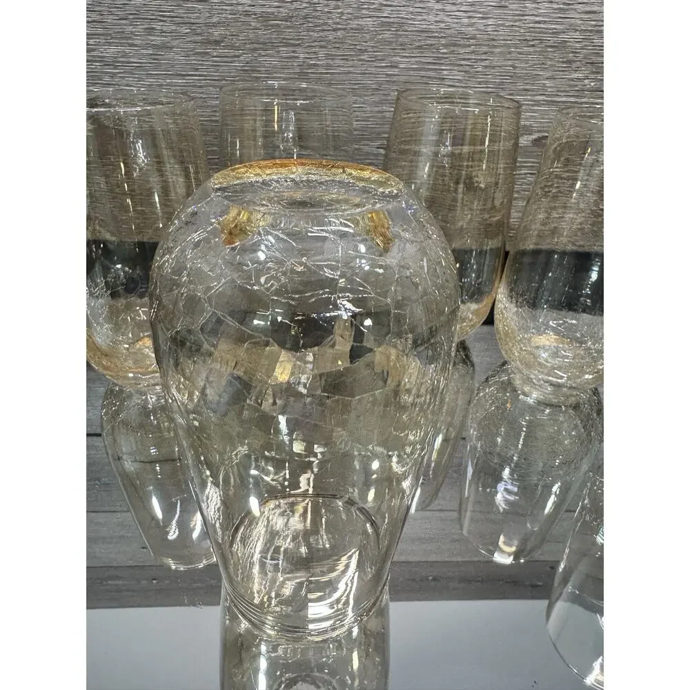 Pier 1 Amber Crackle Glass Tumblers High Ball Glasses 6” Tall~set Of 6